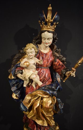 Vierge à l'enfant Sculpture en bois polychrome 